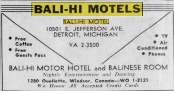 Bali-Hi Motel (Metro Lodge) - Oct 1960 Ad
